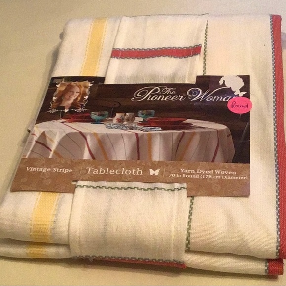 Last One! 🌺 New Pioneer Woman Vintage Stripe Round Tablecloth - Picture 1 of 11